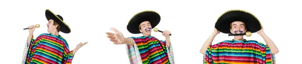 Divertido joven mexicano canta aislado en blanco —  Fotos de Stock