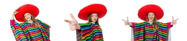 Hezká dívka v mexické poncho izolovaných na bílém — Stock fotografie