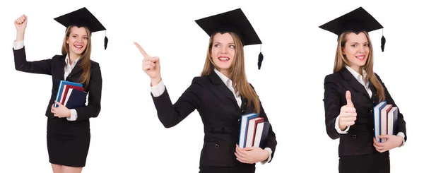 Jovem graduado isolado em branco — Fotografia de Stock