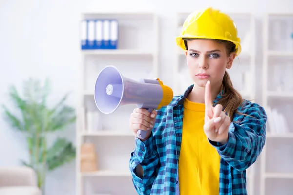 Angry building supervisor with megaphone — Stock Photo, Image