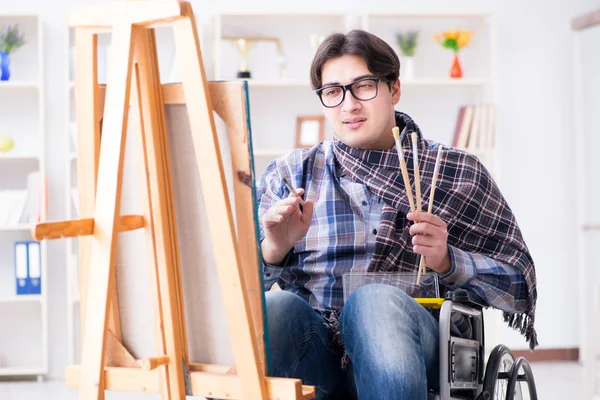 Artista com deficiência quadro de pintura em estúdio — Fotografia de Stock