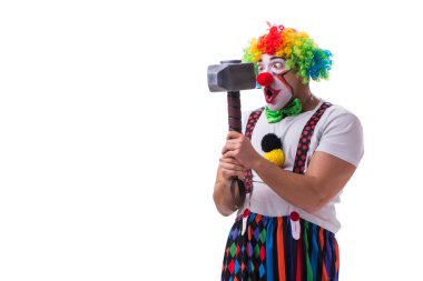 Beyaz arka planda çekici olan komik bir palyaço.