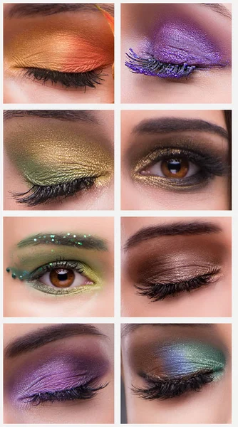 Kollázs a képek szem make-up közelről — Stock Fotó