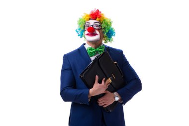 Beyaz arka planda izole komik palyaço işadamı