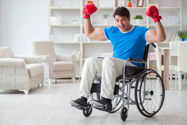 Disabled boxer at wheelchair recovering from injury — Stock Photo, Image