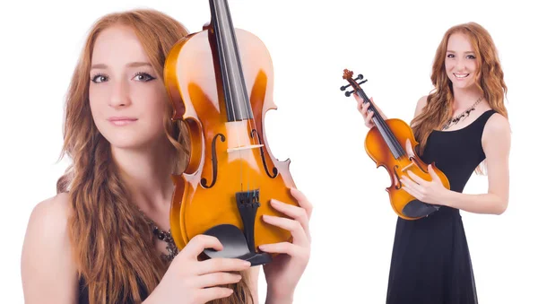 Mujer con violín aislado sobre blanco —  Fotos de Stock