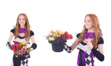 büyücü kadın beyaz çiçekli