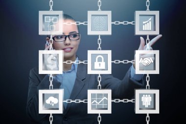 Engelleme zinciri kripto para birimi kavramında iş kadını