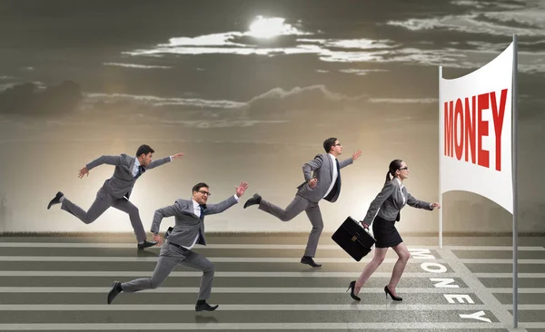 Business people running towards money goal — Stock Photo, Image