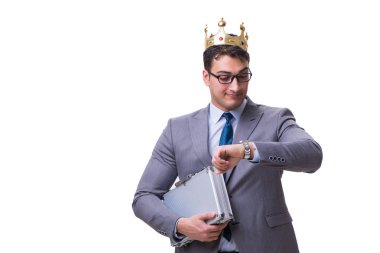 Kral işadamı beyaz arka planda izole edilmiş
