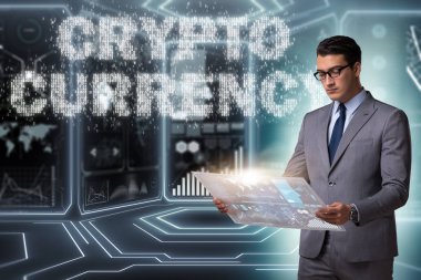 Engelleme zinciri kripto para birimi kavramında iş adamı