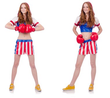Amerikan sembollü kadın boksör.