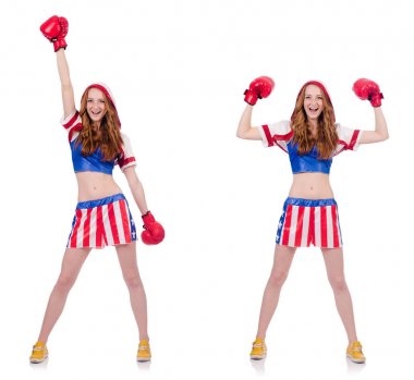 Amerikan sembollü kadın boksör.