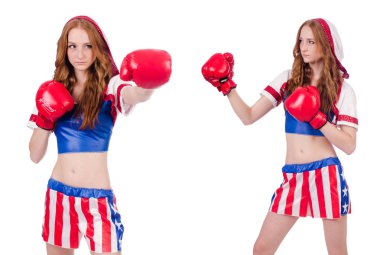 Amerikan sembollü kadın boksör.
