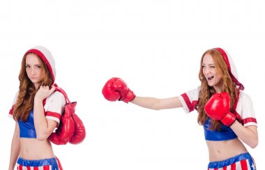 Amerikan sembollü kadın boksör.