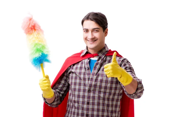 Super héroe limpiador aislado en blanco —  Fotos de Stock