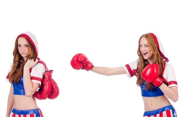 Woman boxer in uniform with US symbols — Stock Photo, Image