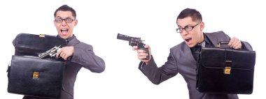 Beyaz silahlı komik iş adamı.