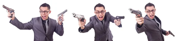 Αστείος επιχειρηματίας με όπλο στα λευκά — Φωτογραφία Αρχείου