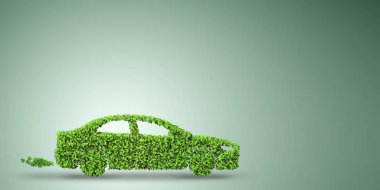 Yeşil çevre konseptinde elektrikli araba konsepti - 3D görüntüleme