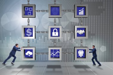 Engelleme zinciri kripto para birimi kavramında iş adamı