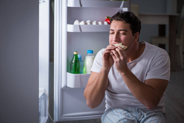 Человек в холодильнике ест ночью