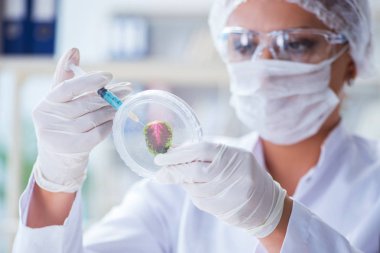 Bir laboratuarda deney yapan kadın bir bilim adamı.