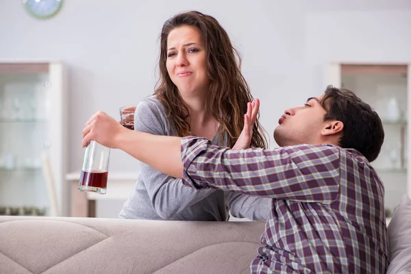 Domestic violence concept in a family argument with drunk alcoho — Stock Photo, Image