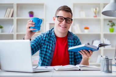 Sınavlara hazırlanan genç kız içeride masa başında ders çalışıyor.