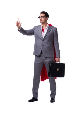 Beyaz arka plan üzerinde izole süper kahraman işadamı