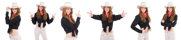 Nő cowgirl elszigetelt fehér — Stock Fotó