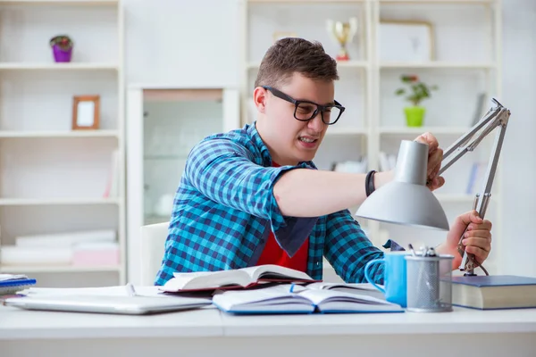 Adolescente joven preparándose para los exámenes que estudian en un escritorio en el interior —  Fotos de Stock