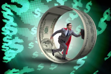 Hamster çarklı bir iş adamı dolarları kovalıyor.