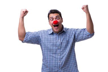 Beyaz arka planda izole komik bir palyaço.