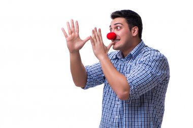 Beyaz arka planda izole komik bir palyaço.