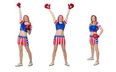 Beyaz arkaplanda izole edilmiş kadın boksör