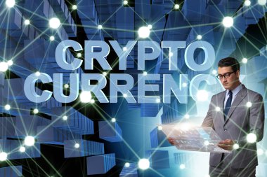 Engelleme zinciri kripto para birimi kavramında iş adamı