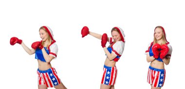 Beyaz arkaplanda izole edilmiş kadın boksör