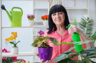 Çiçekçide çalışan kadın çiçekçi