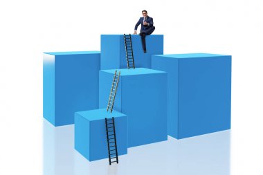 Bloğun tepesindeki işadamı beyazda izole edildi