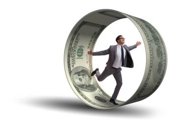 Hamster çarklı bir iş adamı dolarları kovalıyor.