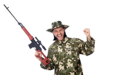 Asker beyaz izole silah ile