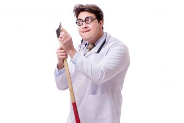 Beyaz baltalı komik doktor.