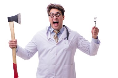 Beyaz baltalı komik doktor.