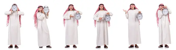 Arab férfi időben koncepció fehér — Stock Fotó