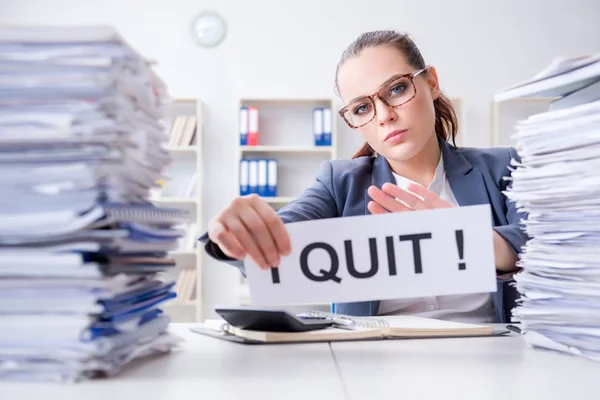 Businesswoman not coping with workload and resigning