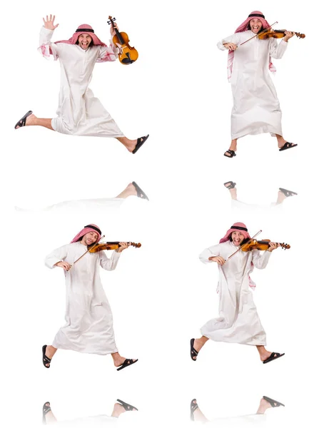 Arab muž hraje violing na bílém pozadí — Stock fotografie