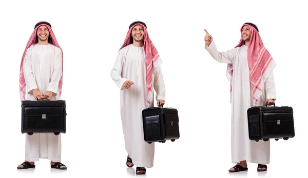 Homme arabe avec des bagages sur blanc — Photo