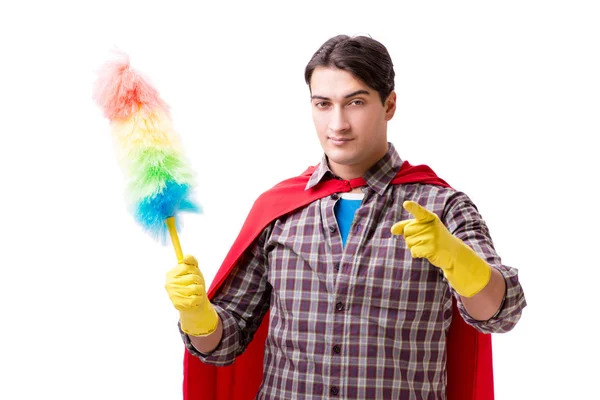 Super héroe limpiador aislado en blanco — Foto de Stock
