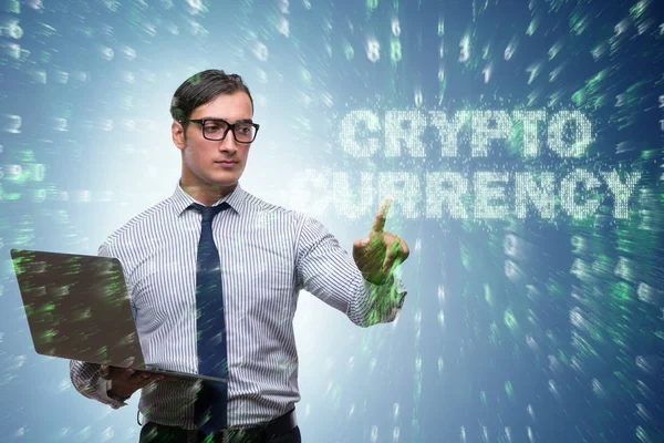 Üzletember a blockchain cryptocurrency koncepcióban — Stock Fotó